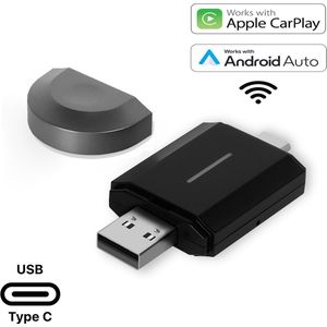 Boscer® Carplay & Android Auto Dongle - Draadloos Apple Carplay & Android Auto - 2 in 1 Carplay Dongle - USB-A & USB-C - Te gebruiken met ingebouwde Apple Carplay & Android Auto - Vernieuwd 2024 Model - Extra klein formaat