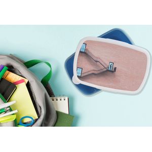 Broodtrommel Blauw - Lunchbox - Brooddoos - Deur - Muur - Trap - Architectuur - 18x12x6 cm - Kinderen - Jongen