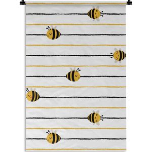 Wandkleed Kinderkamer Patroon - Kinderpatroon met bijen op gele en zwarte strepen Wandkleed katoen 120x180 cm - Wandtapijt met foto XXL / Groot formaat!