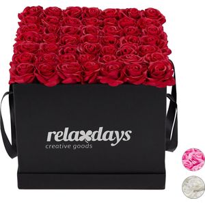 relaxdays flowerbox - rozenbox - bloemendoos - decoratie - 49 rozen - kunstbloemen rood