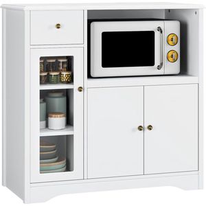 Dressoir, keukenkast met magnetronrek, met deuren en laden, opbergkast voor eetkamer en keuken, 90 x 40 x 82 cm, wit