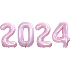 Folie Ballon Cijfer 2024 Oud En Nieuw Versiering Nieuw Jaar Feest Artikelen Happy New Year Decoratie Roze - XL Formaat