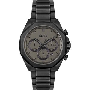 BOSS HB1514016 CLOUD Heren Horloge - Mineraalglas - Staal - Zwart - 44 mm breed - Quartz - Vouw/Vlindersluiting - 5 ATM (douchen)
