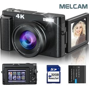 Vlog Camera - Geschikt Voor Beginners - Handycam Met Nachtvisie - Videocamera - Camcorder 16x Digitale Zoom - 4K - Anti Shake - Zwart