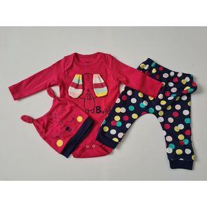 Baby 3 delige set -maat 68/74 -rood - rompertje - broekje muts - kleuren varianten geel - roze maat 62 68 74