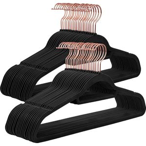 ACAZA Kledinghangers - 50 Stuks - Kleerhangers - Kledinghangers anti slip - Kledinghangers Zwart - Rosé Houden Draaibare Haak - Fluweel / Velvet - Broekhanger - Kleerhangers broeken - Ruimtebesparende kledinghangers