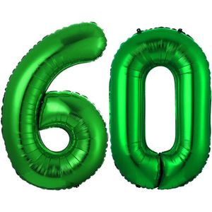 Folie Ballon Cijfer 60 Jaar Groen Verjaardag Versiering Helium Cijfer Ballonnen Feest versiering Met Rietje - 86Cm