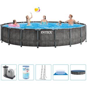 Intex - Prism Frame - Houtprint - Opzetzwembad - Ø 549 x 122 cm - Inclusief Filterpomp & Accessoires