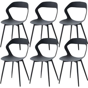 Eetkamerstoelen – Stoel - Eetkamerstoel - Set van 6 - Koffiestoel - Moderne - Rugleuning – Minimalistisch Design – Kunststof Zitting - Metalen Poten – Zwart