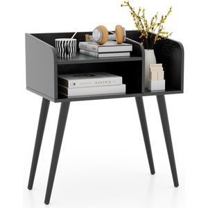 COSTWAY Nachtkastje, bijzettafel met open vak, salontafel met metalen steunpoten, nachtkastje voor slaapkamer, woonkamer, 50 x 32 x 58 cm (zwart)
