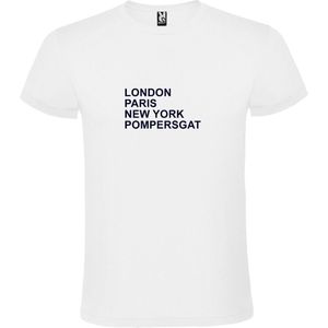 wit T-Shirt met London,Paris, New York , Pompersgat tekst Zwart Size XXXXL