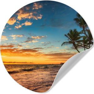 Behangcirkel - Strand - Horizon - Palmboom - Zee - Landschap - Zelfklevend behang - 80x80 cm - Behang rond - Behang zelfklevend - Behang sticker