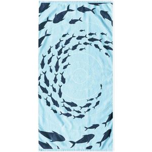 Strandlaken 100x200 extra groot 90x180 cm katoen badstof velours blauw donkerblauw shoal Strandlaken 100x200