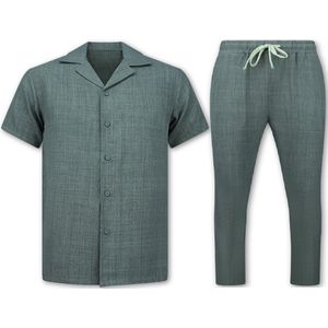 Linnen Twinset - Linnen Zomerset Heren - Linnen Shirt Heren - Zomer Broek Heren - MG-011 - Grijs