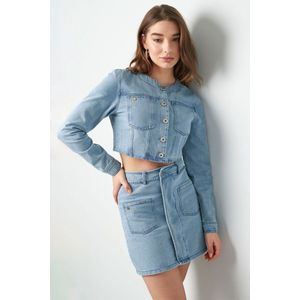 Cropped spijkerjas - denim - dames - nieuwe collectie - lente/zomer - blauw - maat S