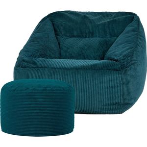 icon “Morgan” Corduroy Zitzak en Hocker, Teal Groen, XXL Zitzakstoel, Zitzakfauteuil Volwassenen met Vulling, Woonkamerzitzakken