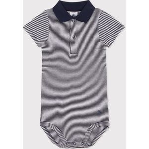 Petit Bateau Gestreepte katoenen body met polokraagje en korte mouwen voor baby's Jongens Rompertje - Blauw - Maat 80