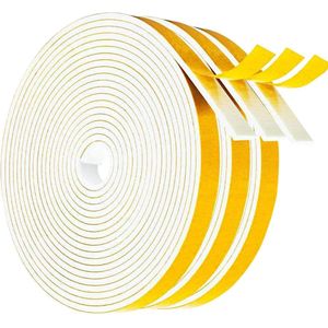 Deurafdichting 6 mm x 15 mm zelfklevend - raamafdichting - tochtafdichting - schuimplakband - afdichtingstape - schokbestendig - geluidsisolatie - 5 m x 3 rollen