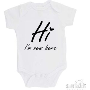 100% katoenen Romper ""Hi I'm new here"" Met Een Hartje Unisex Katoen Wit/zwart Maat 56/62