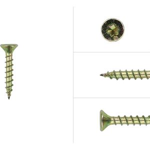 Wovar Spaanplaatschroeven Geel Verzinkt 4 x 25 mm Torx 20 met snijpunt | Doos 200 Stuks