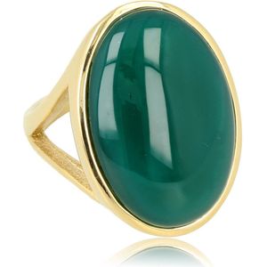 My Bendel Goudkleurige statement ring met Green Agate edelsteen - Unieke statement ring voor dames met Green Agate edelsteen - Met luxe cadeauverpakking