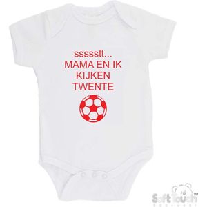 100% katoenen Romper ""ssssstt Mama en ik kijken Twente"" Unisex Katoen Wit/rood Maat 62/68