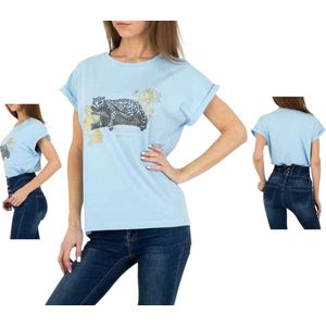 Glo-story t-shirt blauw glitter luipaard 3XL