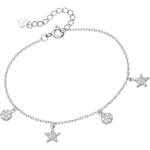 EAR IT UP - Armband - Dames - Ster en cirkel - Gerhodineerd zilver - Zirkonia - Pavézetting - 15 tot 18,5 cm - 1 stuk