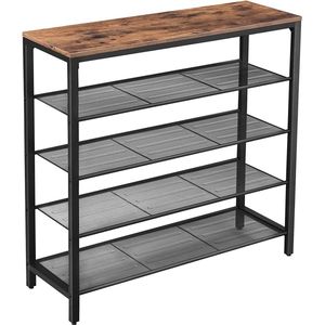 Schoenenrek - Schoenenkast voor 16 paar schoenen - Industrieel Vintage Design - Hout en Metaal - 100 x 30 x 92,5 cm