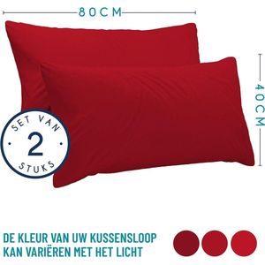 Kussensloop (Set van 2) – Rood Katoen - Voor Kussens 40 x 80 cm - 100% Jersey Katoen - Beddengoed Dubbel Bed Kussensloop - Kussenbeschermer - Bestendig en Hypoallergeen
