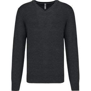 Pullover/Cardigan Heren 3XL Kariban V-hals Lange mouw Black Heather 87% Katoen, 11% Polyamide, 2% Elasthan