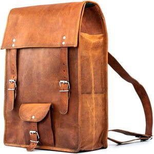 Laptop Rugtas “Urban Vintage” – Rechthoekig – Echt Leer – Cognac Bruin - 45 x 30 x 11 cm – A3 documenten / Laptop 16 inch - Arica Model 029