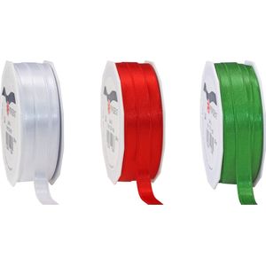 Glorex hobby - Satijn cadeau inpak deco sierlint - rood/wit/groen - 25 meter x 1 cm - Vlag Italie