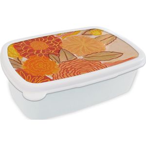 Broodtrommel Wit - Lunchbox - Brooddoos - Vintage - Boeket - Bloemen - Geel - Kleuren - 18x12x6 cm - Volwassenen