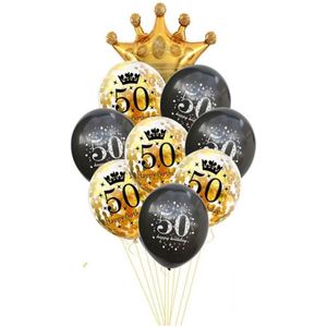 50 Jaar Ballonnen Set - Vijftig Jaar - Kleur: Goud & Zwart - Feestversiering - Ballon Pakket - Feestpakket - Versiering 60 Jaar Huwelijk / Verjaardag / Getrouwd & Gelegenheden - Met Kroon - Vijftig Ballon - Versiering - Jarig - Sarah