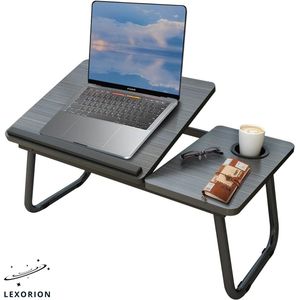 Lexorion Praktisch Laptoptafel – Bedtafel – Kantelbare Laptoptafel – Verstelbare en Opvouwbare Laptop Tafel met Bekerhouder – 60x37x26cm – Laptoptafel Bijzettafel – Zwart
