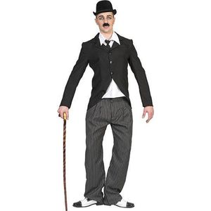 Funny Fashion - Charlie Chaplin Kostuum - Komiek Van Het Witte Doek Charlie Chaplin - Man - Zwart - Maat 52-54 - Carnavalskleding - Verkleedkleding