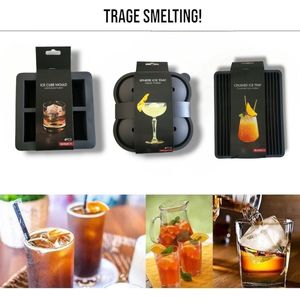 Ijsblokjesvorm - Luxe Ijsblokjesvorm - Ijsblokjesvorm met deksel - Set van 3 - 4 grote ronde ijsballen - 4 grote vierkante ijsblokken - Crushed ice - voedselveilig siliconen - Zwart