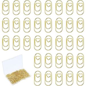Hartvormige gouden paperclips - 150 stuks met transparante doos