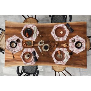 Placemats hexagon - Onderleggers placemats - Placemat zeshoek - Marmer print - Wit - Rood - 6 stuks