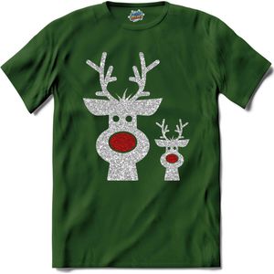 Kerst rendier buddy's glitter - T-Shirt - Dames - Bottle Groen - Maat 3XL