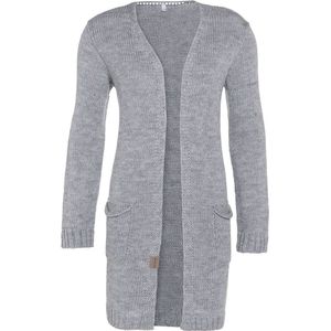 Knit Factory Ruby Gebreid Vest Licht Grijs - Gebreide dames cardigan - Middellang vest reikend tot boven de knie - Grijs damesvest gemaakt uit 10% wol, 5% Alpaca, 10% viscose en 75% acryl - 40/42 - Met steekzakken