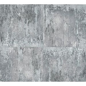 Retro behang Profhome 361183-GU vliesbehang glad in retro stijl mat grijs zwart zilver 5,33 m2