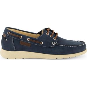 Travelin Seaport - Dames Instappers - Leren Moccasins met veter - Blauw - Maat 39