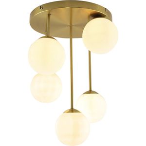 Olucia Stacy - Design Plafondlamp - 5L - Aluminium/Glas - Messing;Wit - Rond - 30 cm