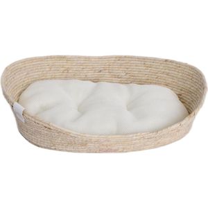 Lovely Knuffelbed diepe slaap 58 x 48 x 18 cm natuurmateriaal pluche wit beige - Voor extra comfort Kattenmand