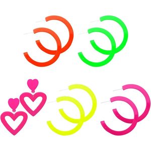 5 paar retro neon oorbellen - carnavals-oorbellen snoepoorbellen fluorescerend hartvormig, geschikt voor verjaardagen, dansen en feesten