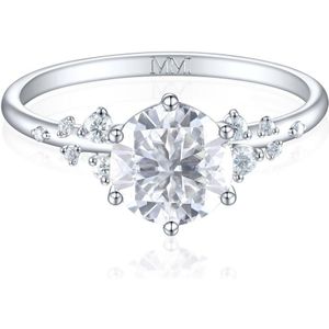 Aurora - 14k Witgouden Moissanite Ring met Minimalistische Zijstenen - 2 karaat