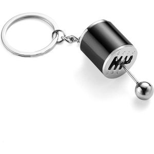 Creatieve Auto-onderdeelmodel Versnellingspook Sleutelhanger Mini Auto Pookknop Versnelling Metaal Sleutelhanger voor Mannen (8.00*7.00*3.00cm-Zwart)