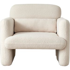 Lamswollen Fauteuil – Lamswol Stoel – Comfortabele Zetel – Scandinavische Fauteuil – Zachte Lamswol Bekleding – Verstelbare Lendensteun - Beige